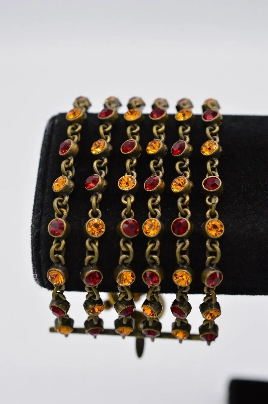 Tommassini Vintage Bracelet Red Orange Rhinestone Crystal Rustic Signed Bin5